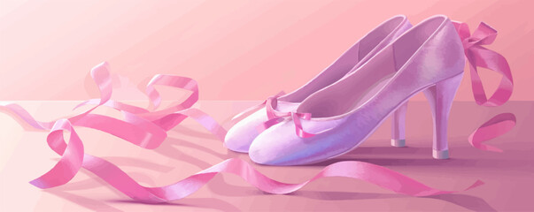 Elegant ballet shoes with satin ribbons, Vector flat minimalistic isolated illustration