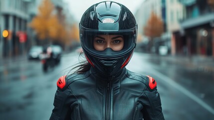 Panoramic view of a motorcyclist donning a safety helmet emphasizing the importance of proper protective gear for riders