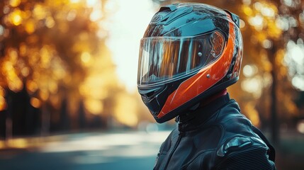 Panoramic view of a motorcyclist donning a safety helmet emphasizing the importance of proper protective gear for riders