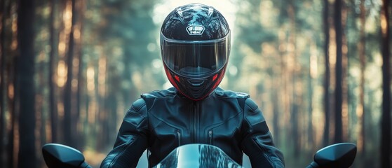 Widescreen view of a motorcyclist donning a safety helmet emphasizing the importance of proper protective gear for riders