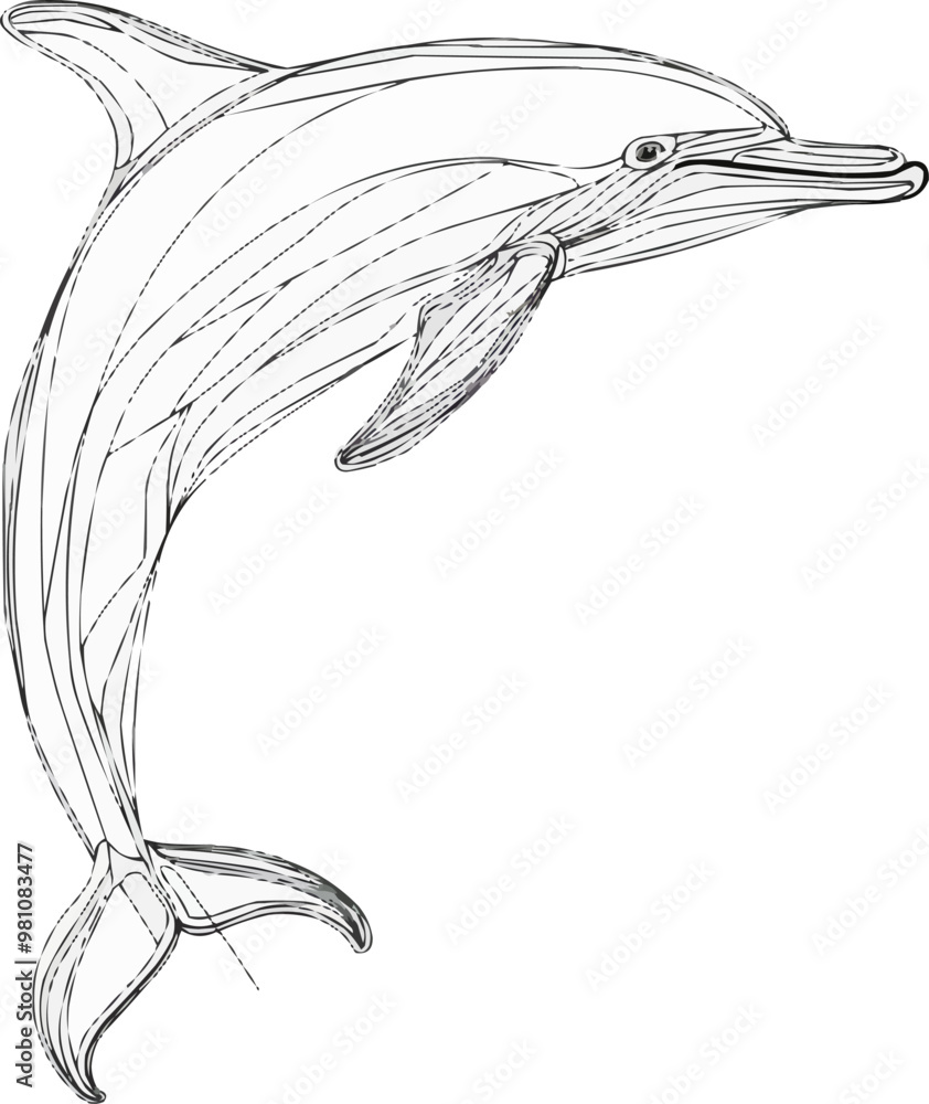 Poster the dolphin is drawn in one continuous line on a white background. vector illustration, showcasing t