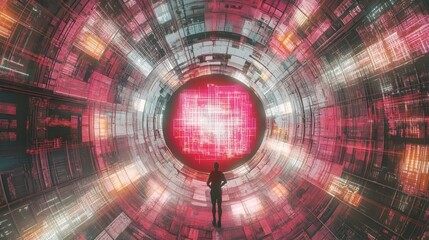 Mesmerizing Retro Hologram in Futuristic Digital Simulation with Sleek Metallic Frame and Glowing Neon Wireframe