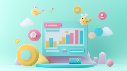 Fototapeta premium A colorful 3D illustration of a data dashboard with playful elements.