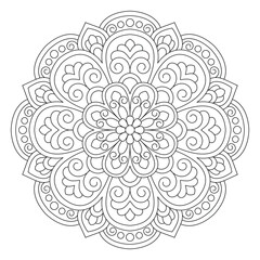 Floral pattern fragment of lace mandala coloring book page, vector design