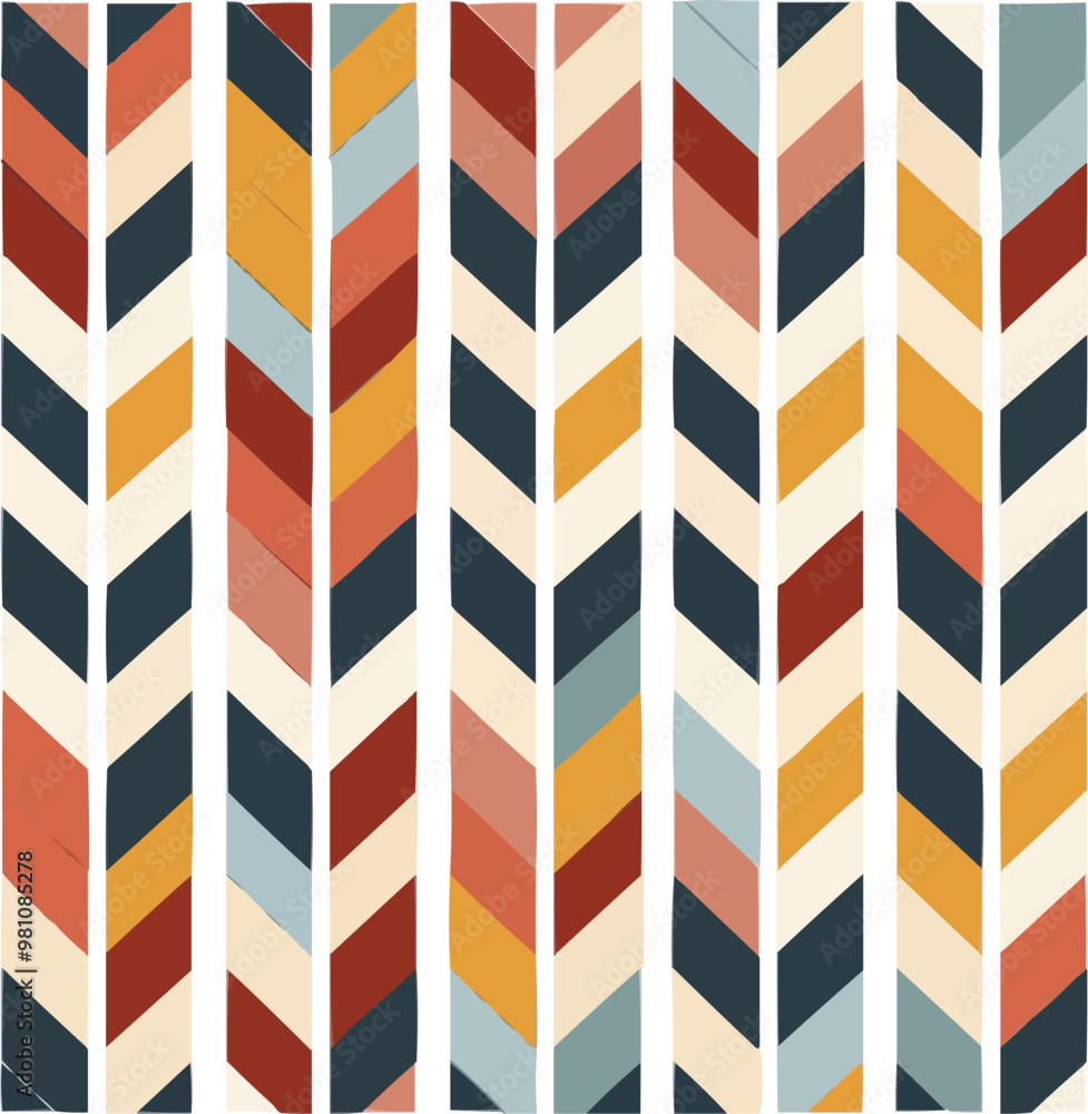 Poster a colorful pattern of chevrons is displayed on a white background. the chevrons are arranged in a zi