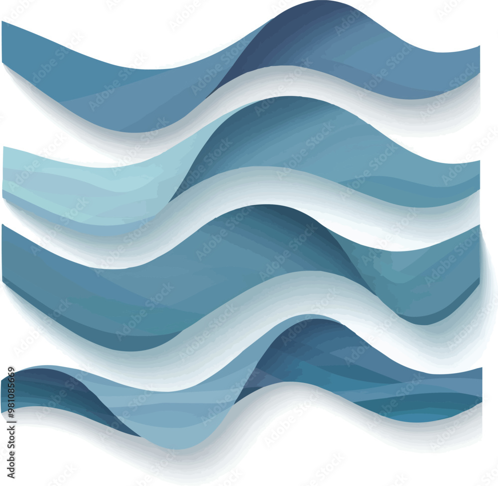 Poster abstract overlapping waves icon flat on white isolated background, vector design.