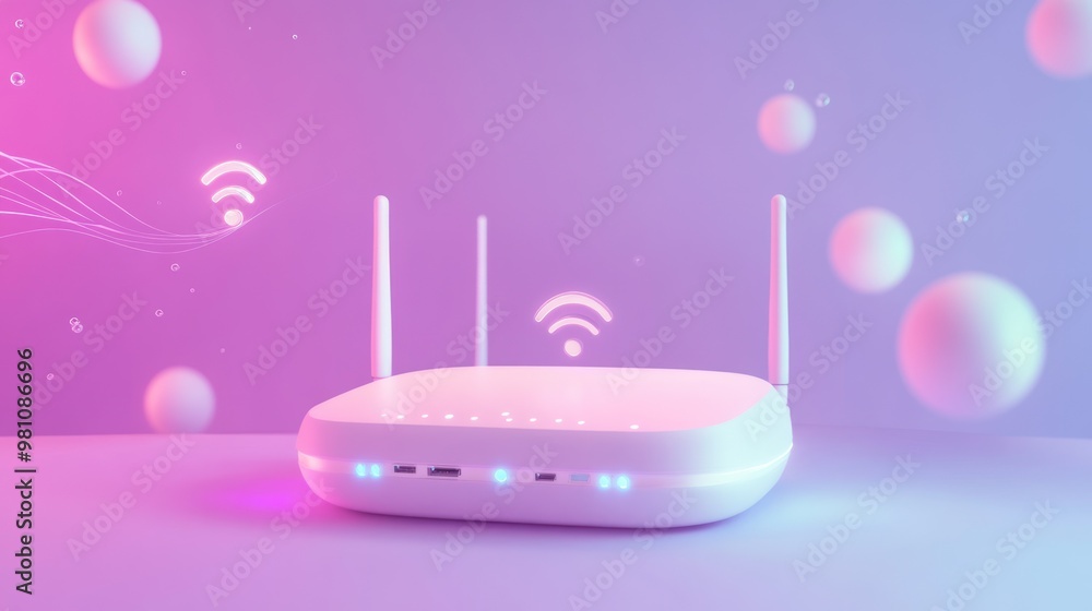 Poster a modern wireless router on a gradient background, symbolizing connectivity.