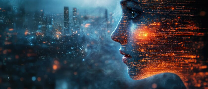 Panoramic conceptual image depicting the erosion of personal privacy due to the prevalence of AI-powered surveillance and profiling