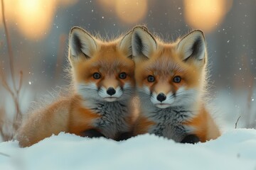 arctic wonderland frolic pair of adorable red fox kits play in pristine snowcovered landscape northern lights dance across starry night sky casting magical glow