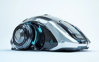 Futuristic 3D Rendered Cleaning Robot with Sleek Metallic Design