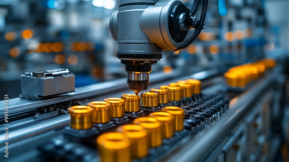Poster modular robotics assembly in a high-tech manufacturing facility showcasing precision and efficiency