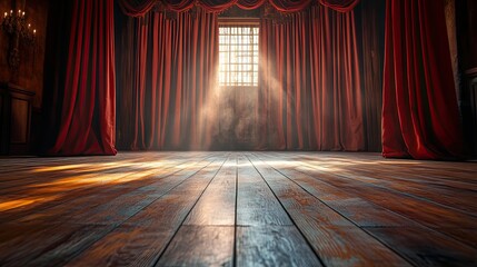 empty room with wooden floor and curtains