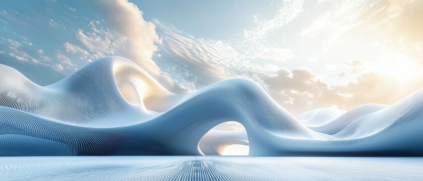 Digitally generated architectural facade with undulating wave design