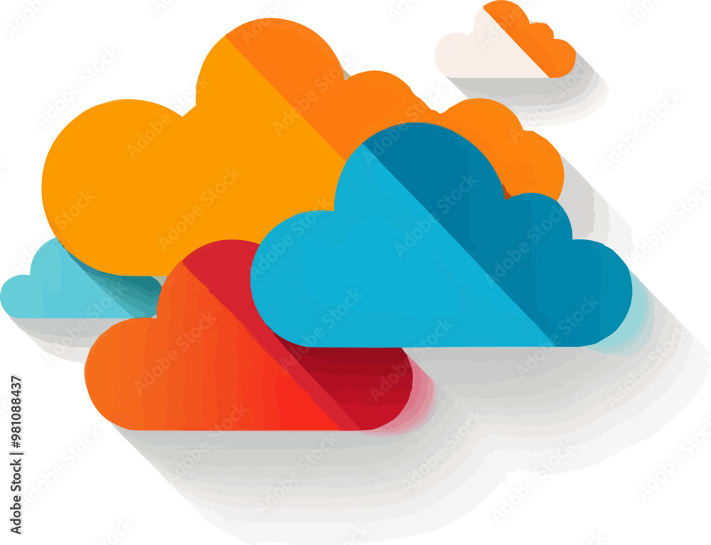 Poster a colorful cloud with a red and orange one in the middle. the clouds are in the sky and are very lar