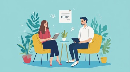 Life Coach Helping Client Set Goals with Minimalistic Elements