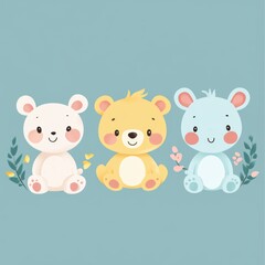 Naklejka premium Cute Cartoon Bear Friends Sitting Together