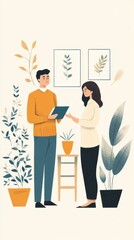 Naklejka premium Life Coach Helping Client Set Goals with Minimalistic Elements