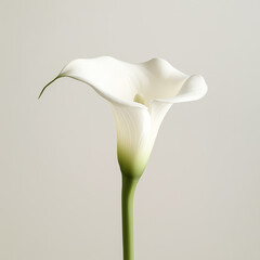 Minimalist arrangement of a single calla lily placed on a plain white background