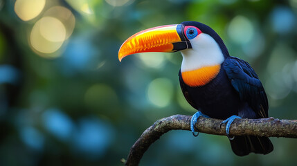 Obraz premium A toucan sitting on a branch in the Brazilian rainforest