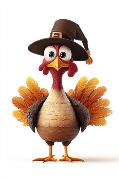 Thanksgiving turkey wearing pilgrim hat. Generative Ai