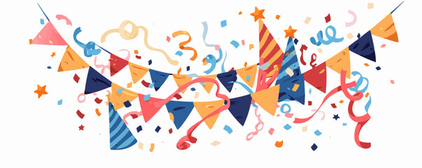 Obraz premium Happy birthday confetti decoration, Vector flat minimalistic isolated illustration