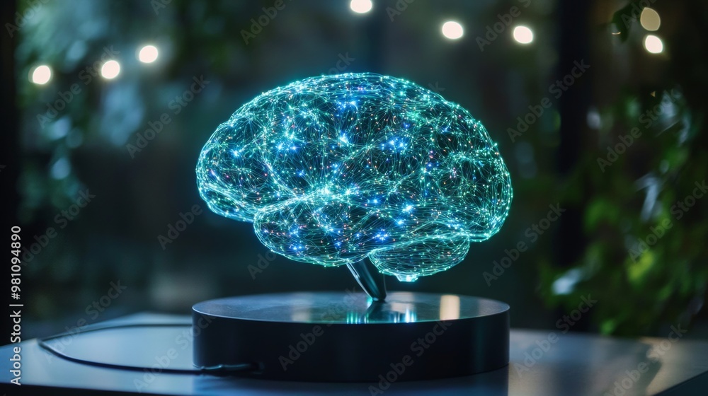 Poster Futuristic Brain-Computer Interface Device Resting on Modern Charging Station