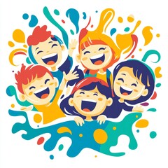 Happy Kids Group Smiling Cartoon Illustration