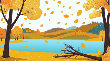 Autumn outdoor nature scenery in illustration style