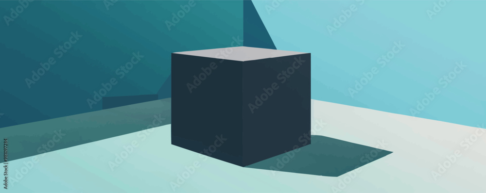 Poster cube made of tiny interconnected cubes, forming a fractal design, vector flat minimalistic isolated 