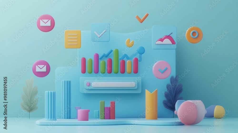 Aufkleber a colorful 3d illustration representing data analysis and communication tools.