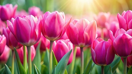 Obraz premium Vibrant spring pink tulips in full bloom, a symbol of freshness and renewal