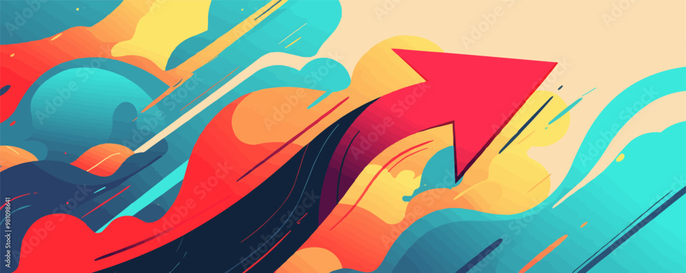 Poster curved arrow pointing upwards, showcasing a dynamic and fluid design , vector flat minimalistic isol