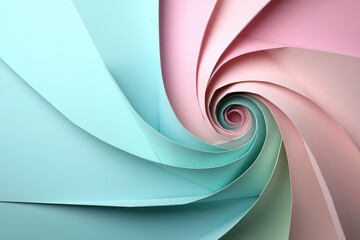 Explore an abstract spiral design of layered pastel paper creating a calm artistic expression ideal for modern decor or branding.