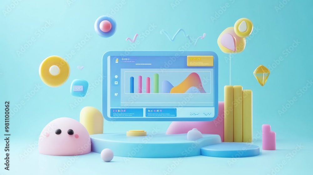Aufkleber a colorful digital workspace featuring graphs and playful shapes.