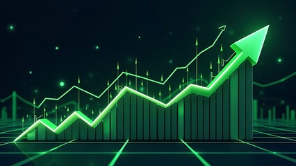 Fototapeta premium A rising stock market graph showing an upward trend in stock prices, symbolizing financial growth, positive market performance, and investment success. Ideal for themes of economic progress.