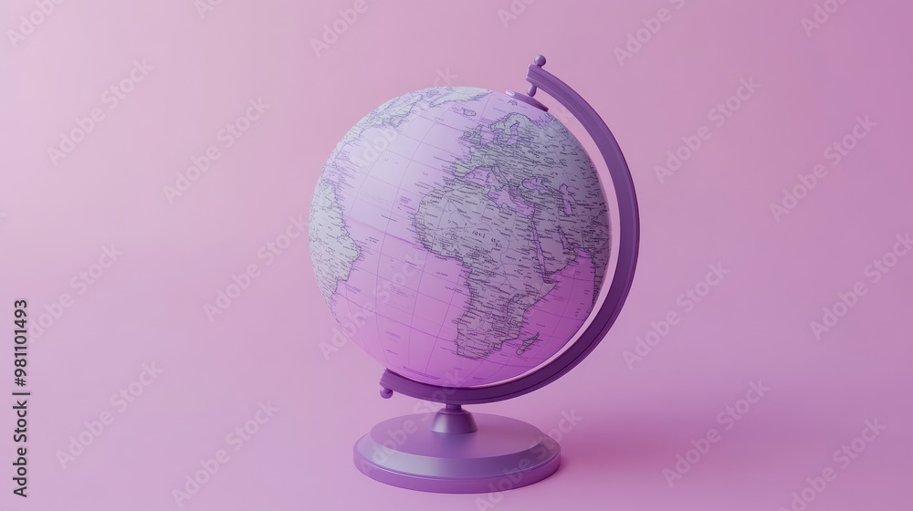 Canvas Prints A purple globe on a pink background, illustrating geographical features and education.