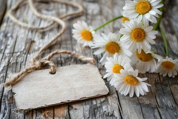 Obraz premium Writting on label paper daisy wood asteraceae.