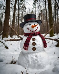 a snowman in a forest