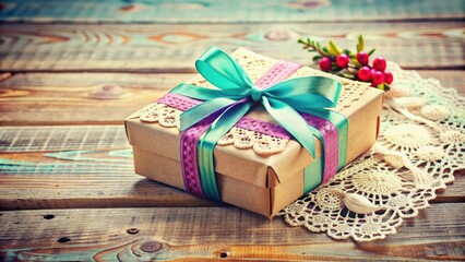 Vintage gift box filled with colorful ribbons and lace, perfect for special occasions and celebrations