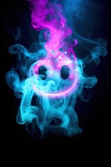 Fototapeta premium Neon smoke smiley face purple illuminated creativity.