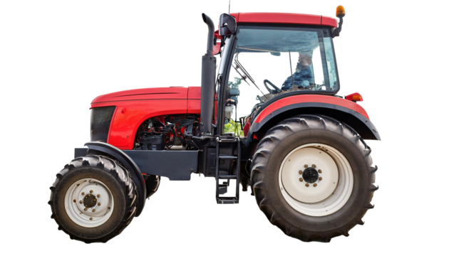 a red agriculture tractor is vividly depicted cut out