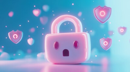 Obraz premium A cute, glowing padlock surrounded by hearts, symbolizing love and security.