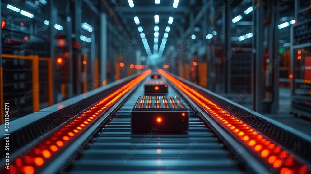 Poster advanced conveyor system optimizing product flow in a modern warehouse setting