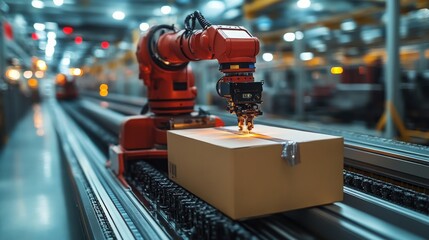 AI systems processing data from sensors to optimize robotic package handling in a warehouse