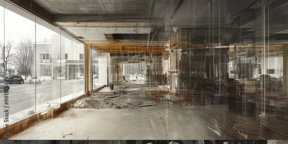 Poster image showcases construction site with visible progress, featuring exposed structures and materials.