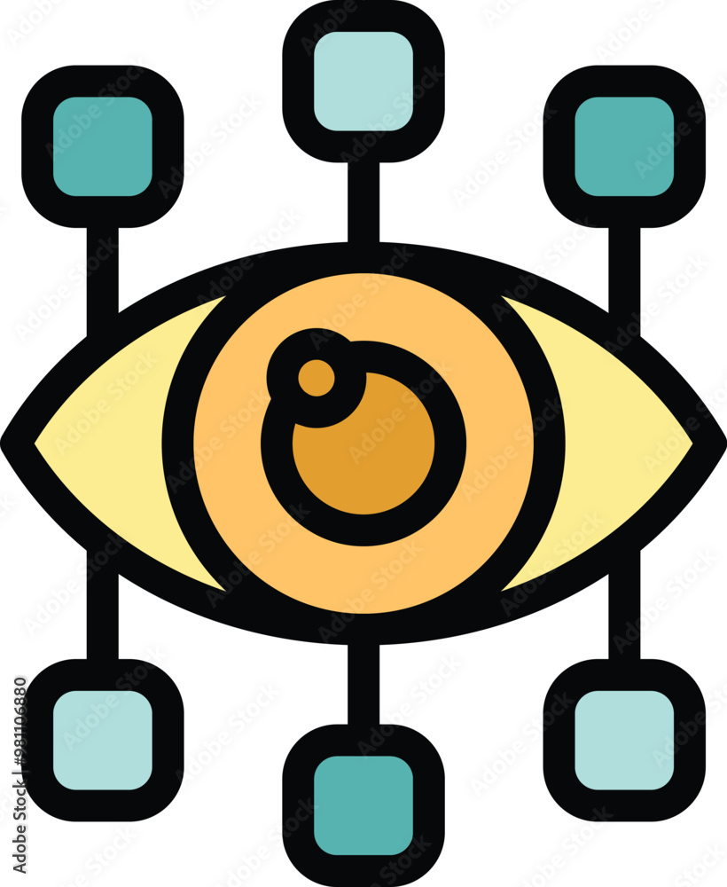 Poster this icon represents the concept of data collection through a human eye connected to multiple source