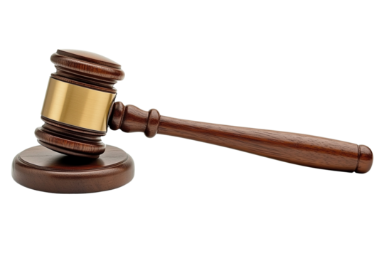 Wooden judge gavel isolated on transparent background