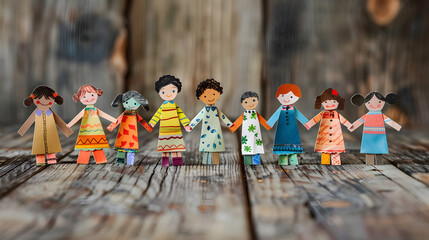 Children Paper People Holding Hands