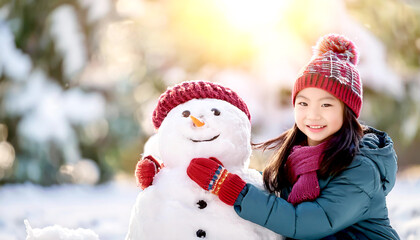 Kind baut Schneemann 