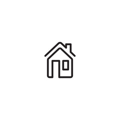 House icon with door, window,  smoke exhaust, outline design vector. Editable icon.